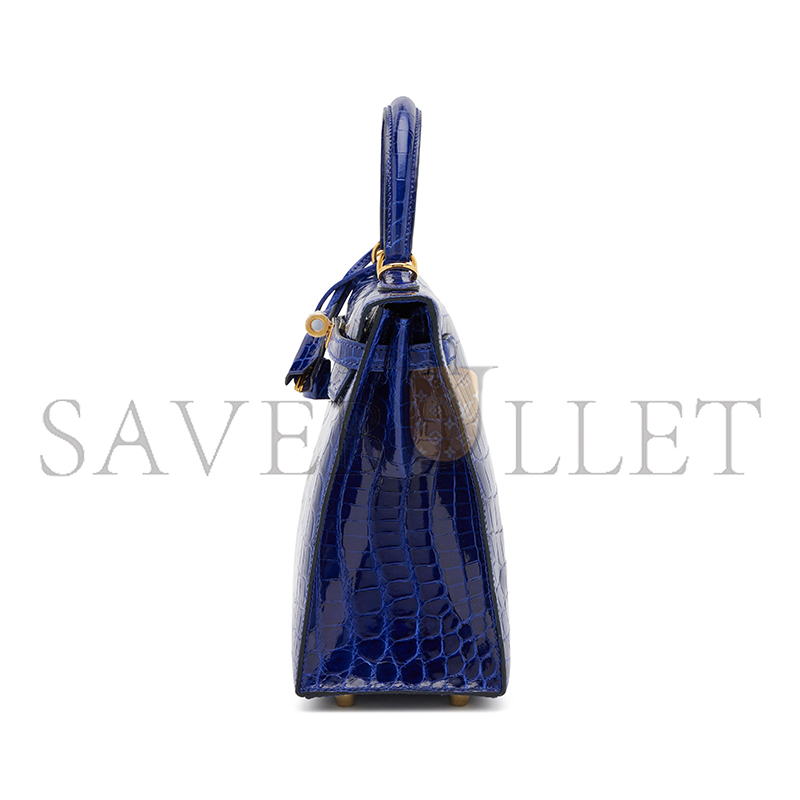H**mes master electric shiny blue crocodile kelly 25 gold hardware (25*17*7cm)